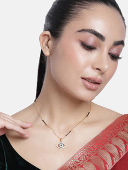 Abdesigns - Gold Plated American Diamond and Black Beaded Mangalsutra