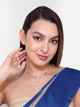 Abdesigns - Gold Plated Black Beaded American Diamond Mangalsutra