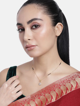 Abdesigns - Gold Plated American Diamond and Black Beaded Mangalsutra