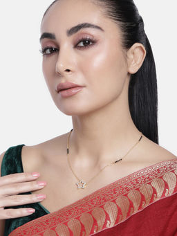 Abdesigns - Gold Plated American Diamond and Black Beaded Mangalsutra