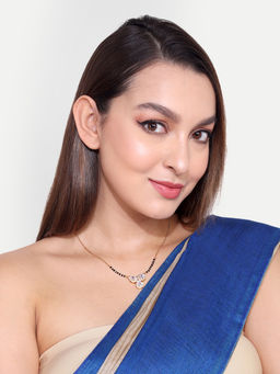 Abdesigns - Gold Plated Black Beaded American Diamond Mangalsutra