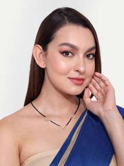 Abdesigns - Gold Plated Black Beaded American Diamond Mangalsutra