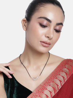 Abdesigns - Rose Gold Plated American Diamond and Black Beaded Mangalsutra