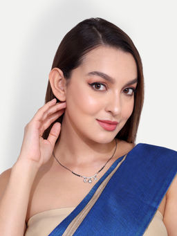 Abdesigns - Silver Plated Black Beaded American Diamond Mangalsutra