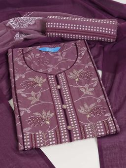Kami Kubi - Women Cotton Purple Floral Unstitched Kurta with Pant and Dupatta