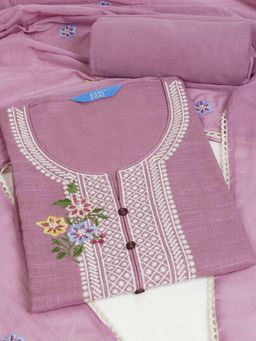 Kami Kubi - Women Cotton Purple Embroidered Unstitched Kurta with Pant and Dupatta