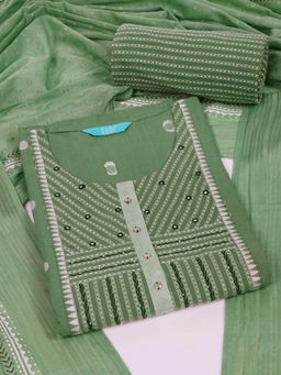 Kami Kubi - Embroidered Green Unstitched Kurta with Unstitched Pant and Dupatta