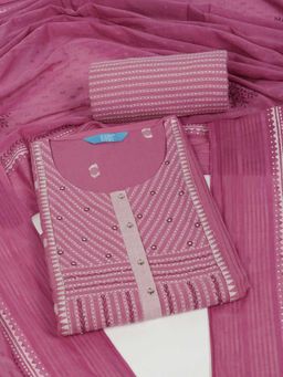 Kami Kubi - Embroidered Pink Unstitched Kurta with Unstitched Pant and Dupatta