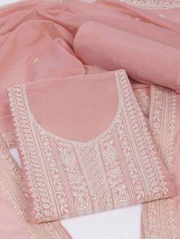 Kami Kubi - Peach Chanderi Embroidery Unstitched Kurta and Unstitched Pant with Dupatta