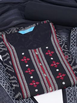 Kami Kubi - Black Printed Embroidered Unstitched Kurta with Bottom and Dupatta