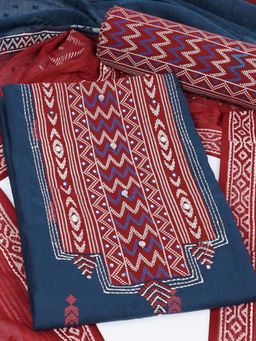 Kami Kubi - Blue Printed Sequined Unstitched Kurta with Bottom and Dupatta