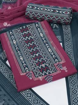 Kami Kubi - Purple Printed Sequined Unstitched Kurta with Bottom and Dupatta