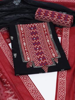 Kami Kubi - Black Printed Sequined Unstitched Kurta with Bottom and Dupatta