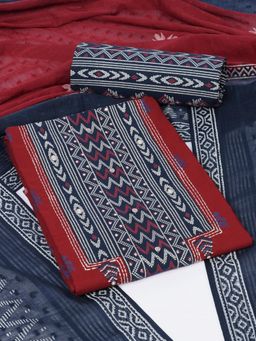 Kami Kubi - Maroon Printed Sequined Unstitched Kurta with Bottom and Dupatta