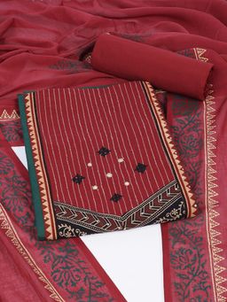 Kami Kubi - Green Embroidered Mirror Work Unstitched Kurta with Bottom and Dupatta