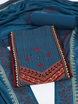Kami Kubi - Maroon Embroidered Mirror Work Unstitched Kurta with Bottom and Dupatta