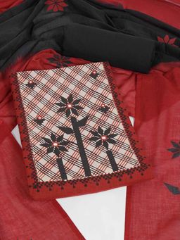 Kami Kubi - Rust Cotton Embroidered Unstitched Kurta with Pant and Dupatta