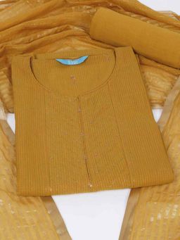 Kami Kubi - Mustard Cotton Embroidered Unstitched Kurta with Pant and Dupatta