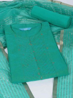 Kami Kubi - Blue Cotton Embroidered Unstitched Kurta with Pant and Dupatta