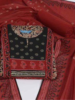 Kami Kubi - Black Cotton Floral Unstitched Kurta with Pant and Dupatta