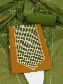 Kami Kubi - Yellow Cotton Embroidered Unstitched Kurta with Pant and Dupatta