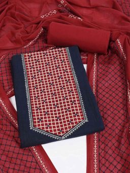 Kami Kubi - Blue Cotton Embroidered Unstitched Kurta with Pant and Dupatta