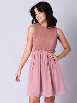 FabAlley - Pink Pleated Waist Frill Mini Dress
