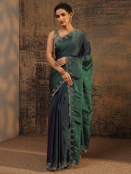 Libas - Green Embellished Border Saree with Unstitched Blouse