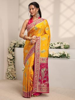 Libas Art - Mustard Ethnic Motifs Woven Border Saree with Unstitched Blouse