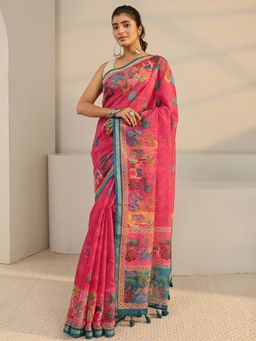 Libas - Pink Tribal Printed Saree with Unstitched Blouse