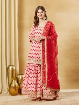 Divena - Pink Hand Block Cotton Kurti and Sharara with Dupatta