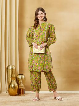 Divena - Green Cotton Floral Printed Co-Ord Set