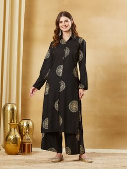 Divena - Black Rayon Foil Printed Co-Ord Set