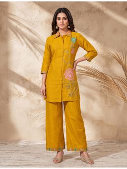 BERRYLICIOUS - Women Mustard Chanderi Floral Embroidered Co-Ord Set
