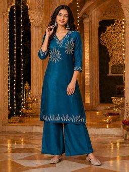 BERRYLICIOUS - Women Blue Hand Embroidered Co-Ord Set