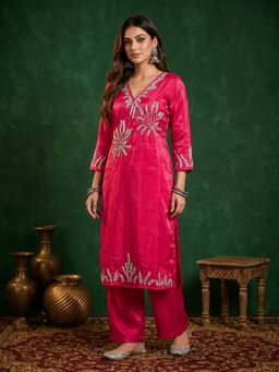 BERRYLICIOUS - Women Pink Hand Embroidered Co-Ord Set