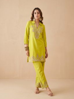 BERRYLICIOUS - Women Rayon Lime Embroidered Co-Ord Set