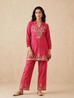 BERRYLICIOUS - Women Rayon Pink Embroidered Co-Ord Set