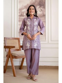 BERRYLICIOUS - Women Chanderi Lavender Embroidered Co-Ord Set