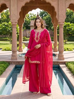 BERRYLICIOUS - Women Pink Sequinned Embroidered Kurti with Palazzo and Dupatta