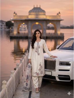 BERRYLICIOUS - Women White Tissue Floral Hand Embroidered Kurta and Pant with Dupatta