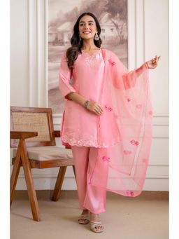 BERRYLICIOUS - Women Pink Tissue Shimmer Hand Embroidered Kurta with Pant and Dupatta