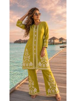 BERRYLICIOUS - Women Lime Green Vertical Embroidered Co-Ord Set