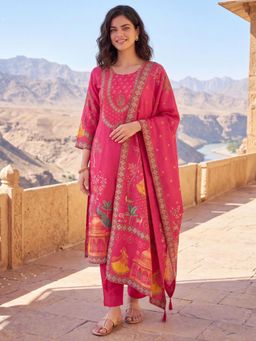 BERRYLICIOUS - Women Pure Cotton Pink Floral Printed Kurta and Pant with Dupatta