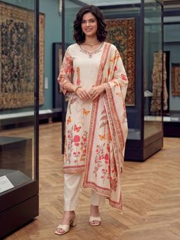 BERRYLICIOUS - Pure Cotton Cream Embroidered Kurta and Pant with Dupatta