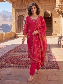 BERRYLICIOUS - Pure Cotton Pink Embroidered Kurta and Pant with Dupatta