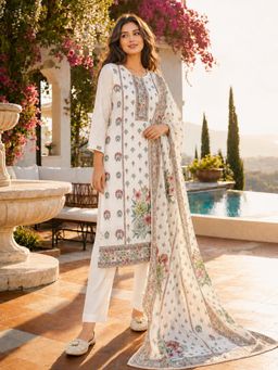 BERRYLICIOUS - Women White Floral Printed Kurta and Pant with Dupatta