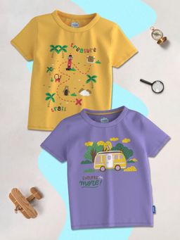 Nautinati - Boys Yellow-Purple Graphic Half Sleeves Round Neck T-Shirt (Pack of 2)