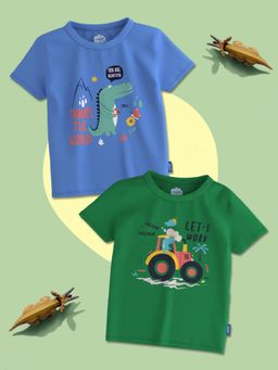 Nautinati - Boys Blue-Green Graphic Printed Half Sleeves Round Neck T-Shirt (Pack of 2)