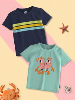Nautinati - Boys Navy-Sea Green Graphic Half Sleeves Round Neck T-Shirt (Pack of 2)